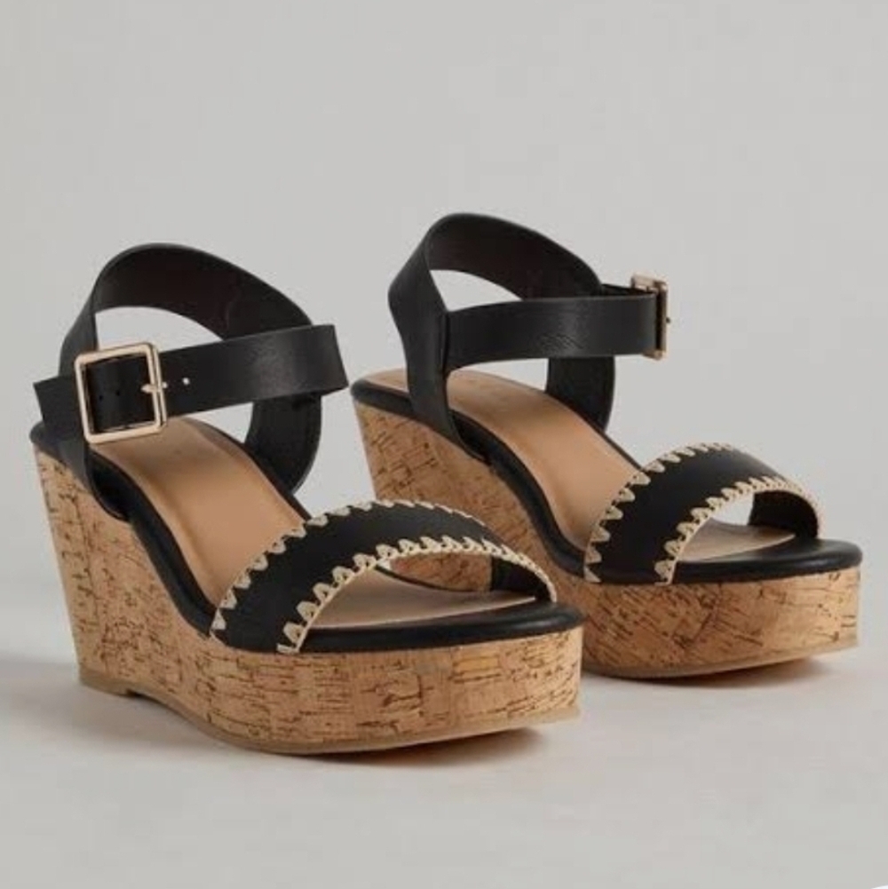Torrid Whipstich Cork Wedge Sandals, Size 10 NWT